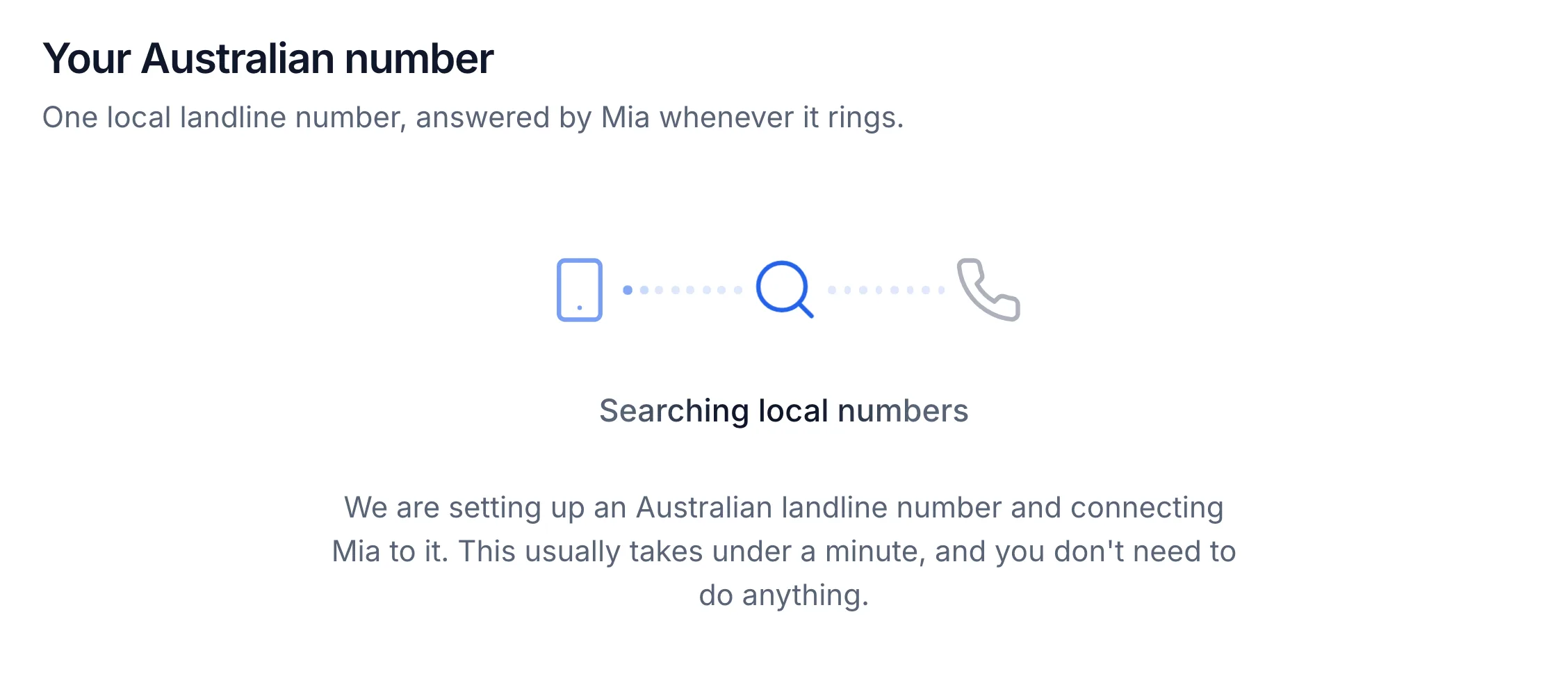 the Your Australian number step during the search animation